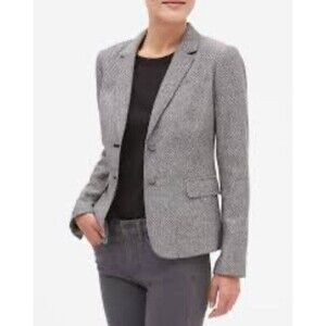 Banana Republic GEO Tweed Academy Blazer Gray White Lined Size 6 Wool Blend